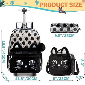 <span class=keywords><strong>Mochila</strong></span> <span class=keywords><strong>Escolar</strong></span> con Ruedas para Niñas, Linda <span class=keywords><strong>Mochila</strong></span> con Lentejuelas de Gato y Ruedas para Estudiantes de Primaria, con Lonchera para Niñas - Product Image 2