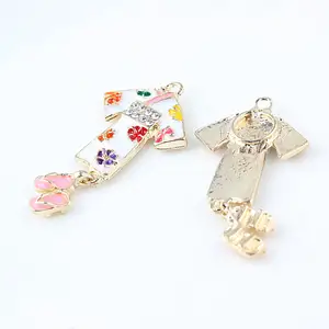 23x40mm DIY Gold Plated Zinc Alloy Diy Jewelry Making Accessories Enamel Enameled Japanese Kimono With Wooden Clog Pendant Charm