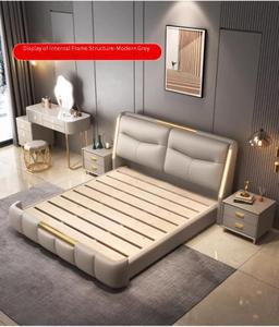 Giường đơn với nệm mềm, giường đôi cỡ Queen có ngăn chứa đồ, khung giường mềm bọc da và vải có ngăn chứa đồ - Product Image 5