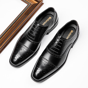 Chaussures Oxford pour hommes en cuir véritable, motif brogue sculpté, élégantes et respirantes, pour occasions professionnelles, formelles et de mariage - Product Image 4