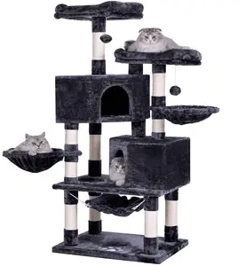 Pohon Penggaruk Kucing Memanjat Hewan Peliharaan Multi-Level dengan Tiang Penggaruk Sisal Tempat Bertengger Rumah Hammock Menara Kucing