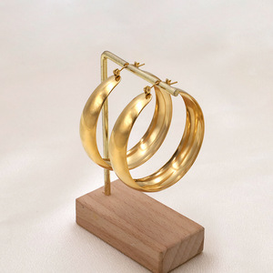Hoop Earrings Gold 10mm 12mm 13mm Titanium Steel Geometric Minimalist Women Fashion Jewelry - Product Image 4