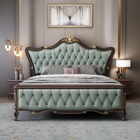 Kunstleder-Kingsize-Bettgestell mit Gepolstertem Kopfteil Massivholz-Eichenstruktur Weiches Bett Amerikanisches Design Schlafzimmermöbel Verstellbar