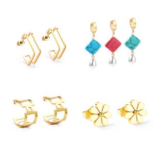 Boucles d'oreilles créoles demi-rondes en acier inoxydable de marques populaires, design personnalisé, pour femmes et jeunes filles - Product Image 3