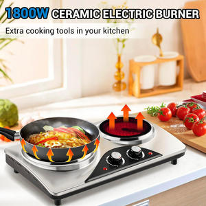 Placa de Cocina Eléctrica Portátil de Vitrocerámica Negra y Acero Inoxidable, Electrodoméstico con 2 Quemadores y 2100W de Potencia - Product Image 5
