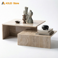 Table basse rectangulaire en marbre travertin beige style Wabi-Sabi, faite à la main, design moderne, écologique, pour la maison, l'hôtel, le bar
