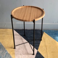 Table d'appoint ronde pliable en bambou avec cadre en métal Table basse nordique pour salon chambre Snack Table d'appoint pliante