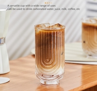 Gelas Tumbler Kaca Model D&Z DZ00290 Bentuk U Motif Bunga Timbul Pola Garis-Garis Dapat Ditumpuk Portabel untuk Kopi Bisnis Grosir