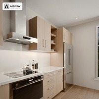 Meuble de cuisine moderne en bois massif avec portes à battants, aménagement en îlot, boîtes de rangement en MDF, unités modulaires et tiroirs à fermeture amortie