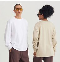 T-shirts en coton 100% pour hommes de haute qualité, logo personnalisé, tricotés, doux, 245GSM, col rond côtelé, manches longues, coupe classique