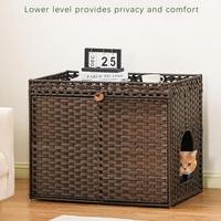 Fobyfurny - Enclos pour litière de chat en rotin tressé à la main et maison pour chat avec design dissimulé, 2 crochets en S pour salon et chambre