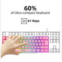 Clavier de jeu filaire ultra-compact rétroéclairé par LED RVB à 61 touches V700 Interface USB Nouveau
