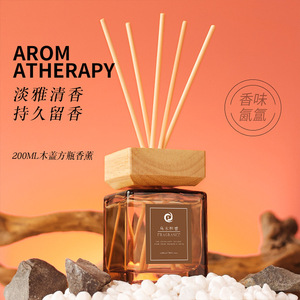 <b>Reed</b> <b>Diffuser</b> Set 200ML Wood Cap Square Bottle Aromatherapy Fragrance Home Decor Long Lasting Scent - Product Image 1
