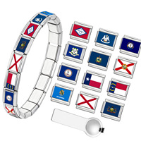 Bracelet à breloques italien avec drapeau et emblème des États de l'Est des États-Unis, maillons modulaires DIY, accessoire de bijouterie souvenir, vente en gros
