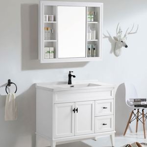 High End Professional Custom Modern Bathroom <b>Vanity</b> Wall-Mounted Set with Quartz Stone Countertop and Water Resistant Finish - Product Image 6