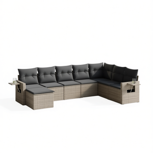 Conjunto de Sofá de Jardín de Ratán Gris, 6 Plazas, Reposabrazos Ajustables, Muebles de Exterior, Diseño Contemporáneo - Product Image 1
