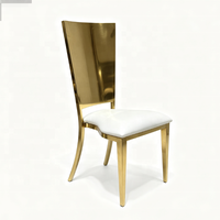 Chaise de mariage en acier inoxydable doré, dossier haut incurvé, assise avec coussin blanc, pour salle à manger