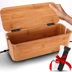 Customized processing power cord data cable wire finishing storage box solid wood plugboard computer wire finishing bamboo box