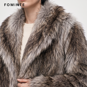 Abrigo de Piel Sintética Peluda Marrón Grisáceo de Lujo para <span class=keywords><strong>Mujer</strong></span>, Chaqueta Cálida de Invierno de Longitud Media, con Solapa Grande, Elegante y Moderna - Product Image 2