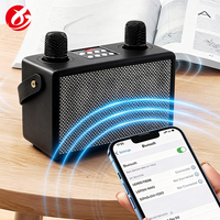 Altavoz de Karaoke con Carcasa de Madera Sólida, Micrófonos Inalámbricos Dobles, Gabinete de Madera Vintage, Bajos Profundos, Altavoz para Fiestas en Interiores
