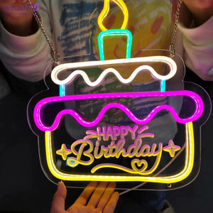 Letrero Luminoso LED de Neón de Feliz Cumpleaños para Decoración de Celebraciones, Letrero con Pastel de Cumpleaños, Dulces, Vela Luminosa, Letreros de Neón de 5V - Product Image 2