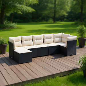 Set Divano da Giardino in Rattan con Braccioli Regolabili, Design Rettangolare, Cuscini Neri, Arredamento per Patio e Terrazza - Product Image 2