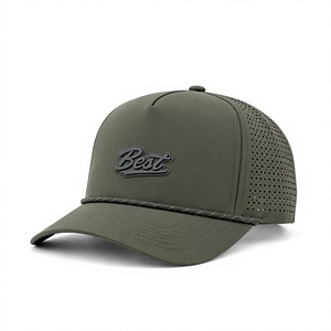 Wholesale Custom Logo <b>Waterproof</b> Golf Cap Laser Perforated Sports <b>Hat</b> Olive Green 5 Panel Rope <b>Hat</b> with 3D Silicone Patch - Product Image 2