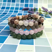Vente en gros cristal naturel quartz rose 8mm bracelets à facettes cristal artisanat polyèdre mélange élastique chaîne Bracelet pour femme cadeau