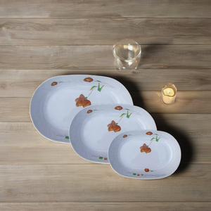 Assiette en mélamine écologique de haute qualité, bleu pur et blanc, avec un élégant motif floral en ellipse, pour la rentrée scolaire - Product Image 3