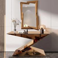 Table console miroir marron or rose effet diamant écrasé, ensemble de miroirs muraux décoratifs, meubles miroir, table d'entrée, décoration murale, Espejo