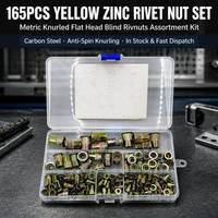 165 Buah Kit Beragam Mur Paku Keling Seng Kuning Baja Karbon Metrik Kepala Datar Blind Rivnut Sisipan Berulir M3 Hingga M12