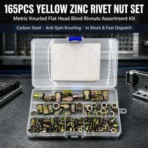 Kit Surtido de 165 Tuercas Remachables de Zinc Amarillo, Acero al Carbono, Cabeza Plana, Rosca M3 a M12 - Product Image 1