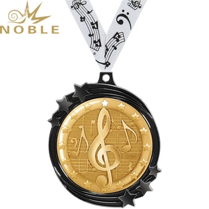 Huy chương âm nhạc cao quý với nốt nhạc ba màu ruy băng và vòng nguyệt quế thiết kế giải thưởng chất lượng cao cho các cuộc thi âm nhạc - Product Image 3