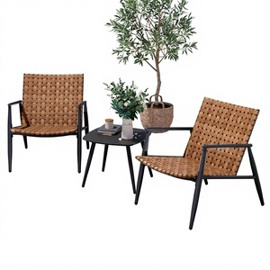 Ensemble bistrot moderne 3 pièces pour extérieur, structure en aluminium thermolaqué, chaises 2 places aspect cuir et rotin, mobilier d'extérieur - Product Image 4