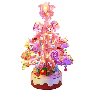 热幻想水晶圣诞树带发光二极管灯组装砖套装旋转音乐盒积木女孩玩具礼品