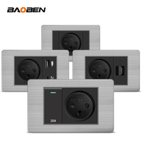 BAOBEN Prise murale grise en acier inoxydable noir, norme israélienne, avec charge rapide USB Type C, interrupteur d'éclairage, TV satellite, Tel, CAT5, CAT6