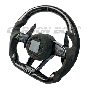 Volant sport en fibre de carbone noire avec ligne centrale rouge, compatible avec Audi A3 A4 A5 A6L A8 <span class=keywords><strong>Q3</strong></span> Q4 Q5 Q7 Q8 - Product Image 2