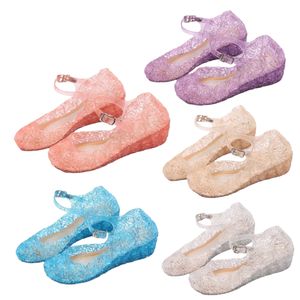 Sandales pour filles Sandales d'été antidérapantes Elsa Princesse Sandales à talons hauts tendance Sandales à trous Cendrillon - Product Image 1