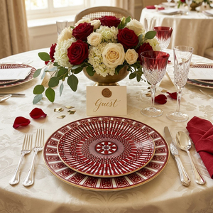Assiettes <span class=keywords><strong>de</strong></span> <span class=keywords><strong>table</strong></span> en céramique bordeaux pour mariage royal, bord <span class=keywords><strong>doré</strong></span>, en <span class=keywords><strong>porcelaine</strong></span>, exquises, vintage, pour fête nuptiale, cadeaux - Product Image 6