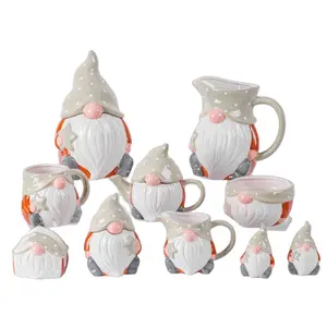 Gnome Form Keramik Kaffeetassen, hand bemalte Zwerg platte Keksdose Krug Schüssel Teekanne Servietten halter Salz Pfeffer Shaker