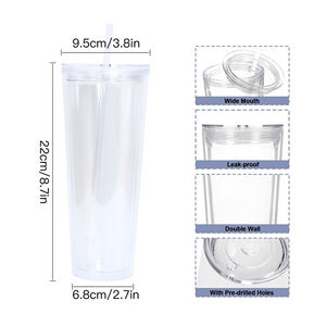 New 24oz Predrilled Clear Acrylic Tumblers Clear Plastic Snow Globe <b>Insulated</b> Acrylic Tumbler With Lids and Straws - Product Image 4