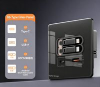 Prise murale en verre YuHe Group type 86 avec 1 USB Type-C 10A 100W à charge rapide, câble rétractable intégré, Wi-Fi activé pour application, IP20