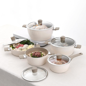 High Quality Non-Stick 10-Piece Aluminum Cooking <b>Pots</b> With Glass Lid Ceramic Coated Forged Non-stick Cookware set - Product Image 1