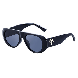 Lunettes de soleil ovales noires avec logo Palm Tree, monture en PC UV400, unisexes, tendance - Product Image 1