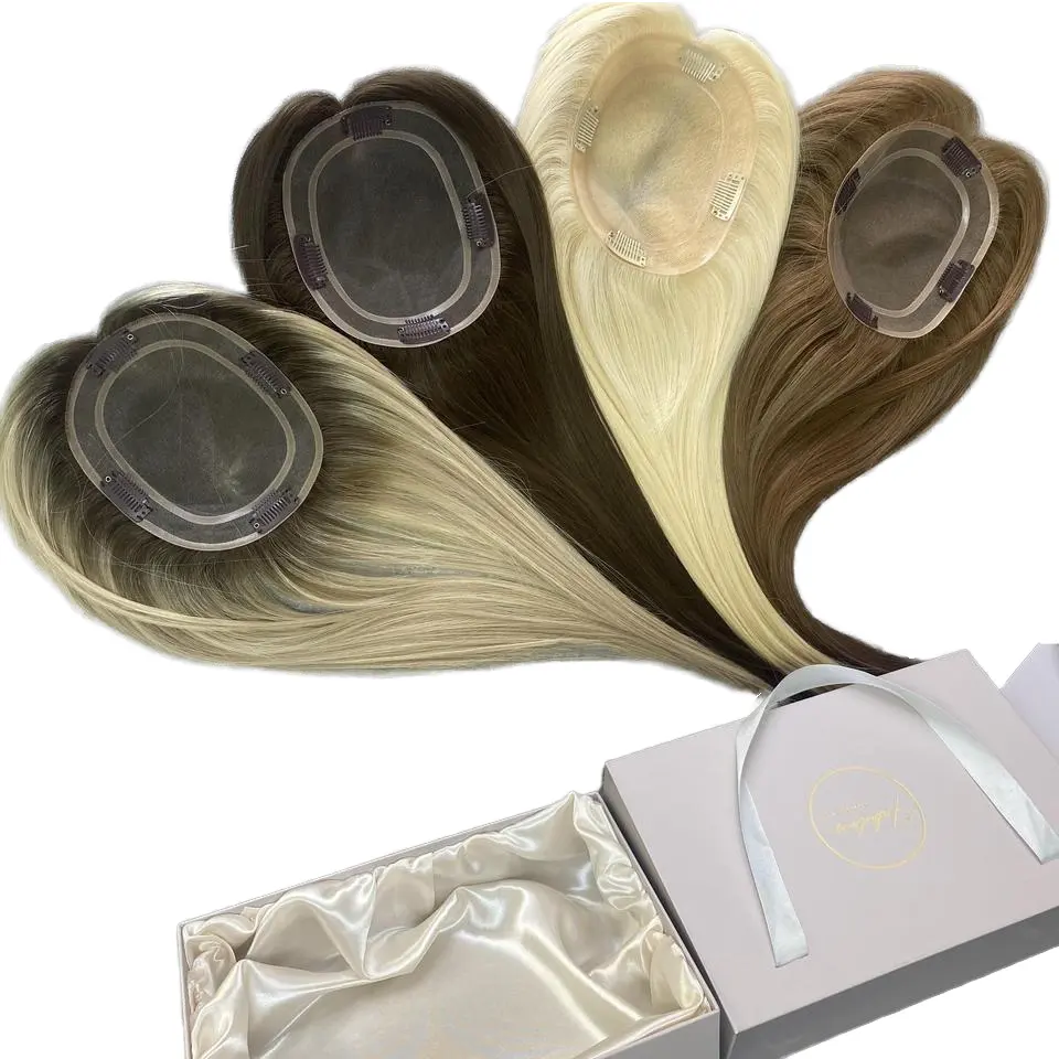 Clip Mono dans cheveux Topper vrais cheveux humains 5 "* 6" Base platine blonde