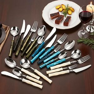 Juego de Cubiertos de Acrílico con Diseño de Bambú, 18 Piezas, Acero Inoxidable, para Carne, Té y Postre, Hoja Pulida de Color Sólido - Product Image 1