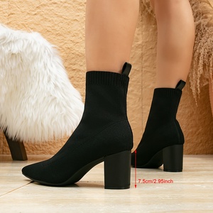 Stivali da donna con <span class=keywords><strong>tacco</strong></span> spesso di nuova moda stivali alla caviglia in maglia elasticizzata per ragazze Hot Internet - Product Image 2