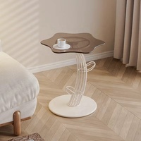 Table basse d'angle en verre, style cactus, en fer forgé, couleur crème, moderne et minimaliste, pour petit appartement, idéale pour le salon.