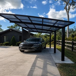 Abri de voiture mural avec revêtement UV 50-100 micromètres, type L, 3m x 5.5m, en polycarbonate massif, structure en aluminium, façade - Product Image 3