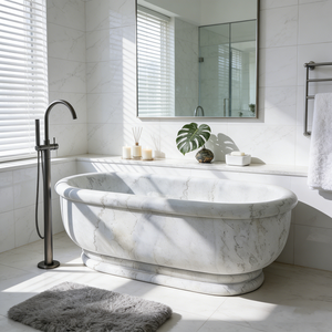 <span class=keywords><strong>Baignoire</strong></span> en marbre chinois moderne, gris naturel, ovale, à rebord roulé, autoportante, pour l'extérieur, idéale pour les hôtels - Vente chaude - Product Image 4
